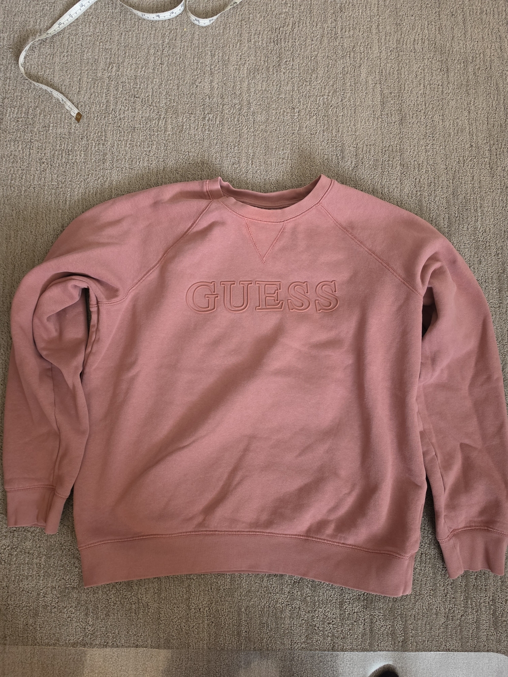 Guess Women's Dusty Rose Embossed Logo Crewneck Sweatshirt